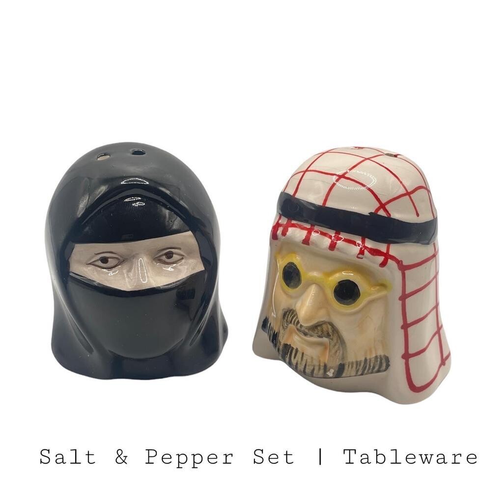 Vintage Arabic Gulf Couple Salt Pepper Shaker Ceramic Burqa &amp; Hatta Agal