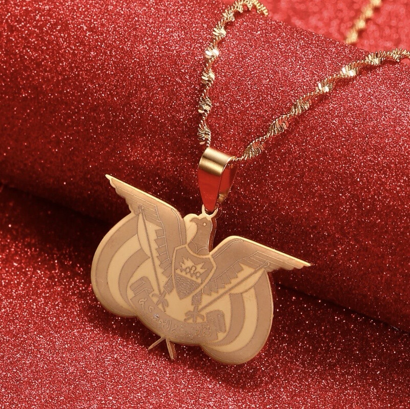 Yemen National Emblem Country Necklaces Pendant Gold