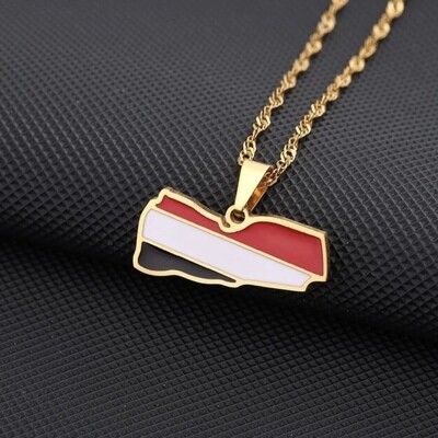 Yemen Map Flag Pendant Gold Necklace