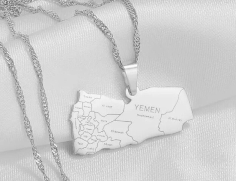 Yemen Map With City Name Pendant Silver Necklaces