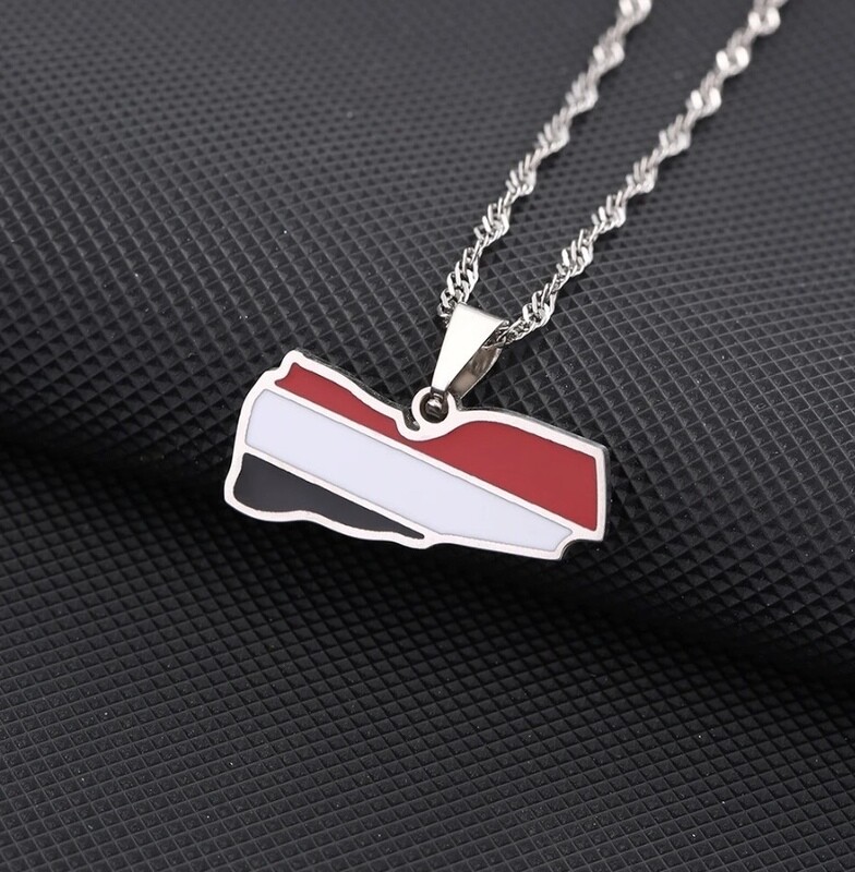Yemen Map Flag Pendant Silver Necklace