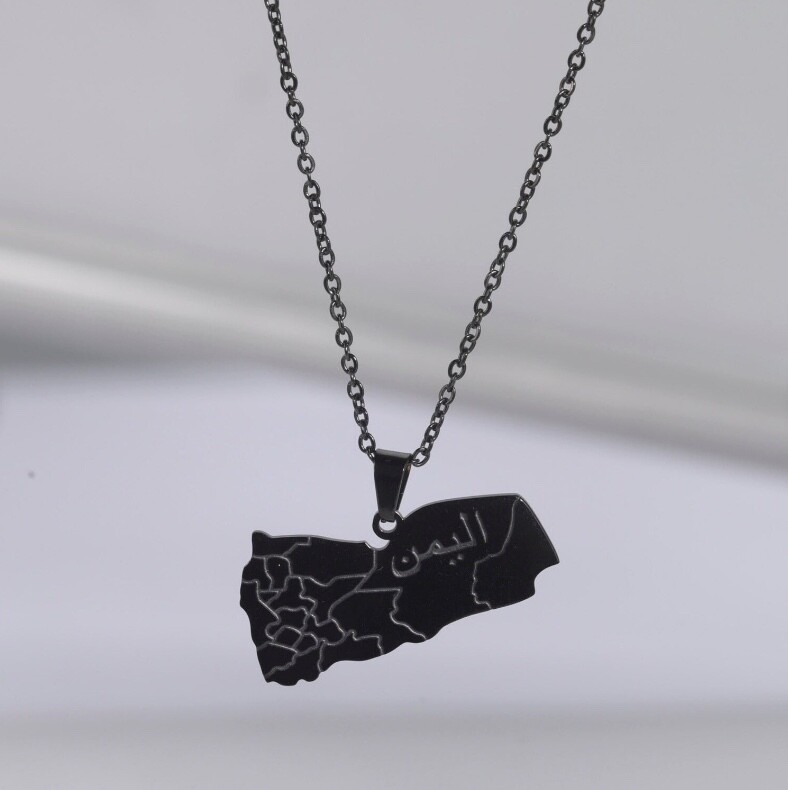 Yemen اليمن Map Necklace Black