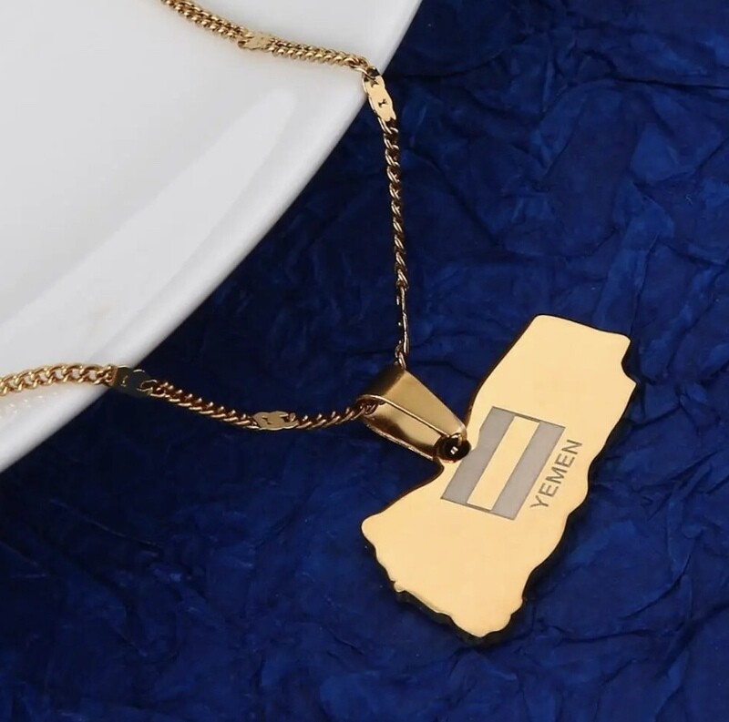 Yemen Map and Flag Gold Necklace