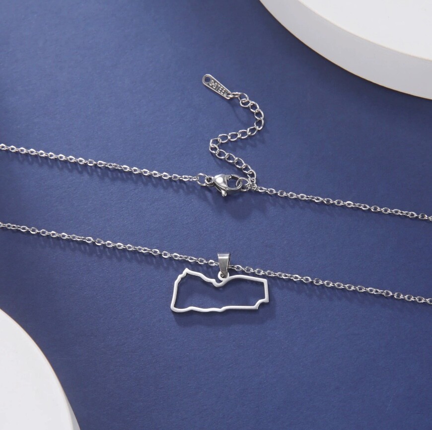 Yemen Map Outline Pendant Silver Necklace