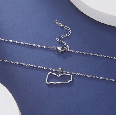 Yemen Map Outline Pendant Silver Necklace