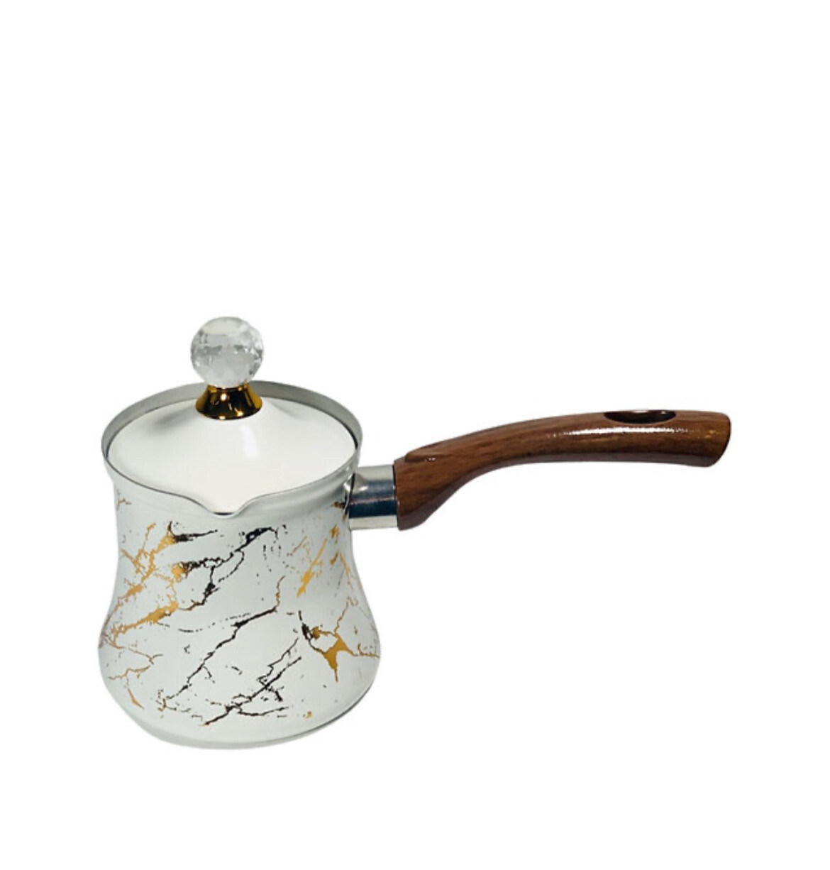 White on Gold Stainless Steel Turkish Coffee, Milk Warmer 