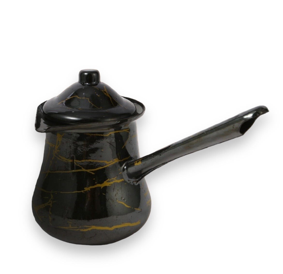 Enamel Coffee Pot Space Black &amp; Gold With Lids  