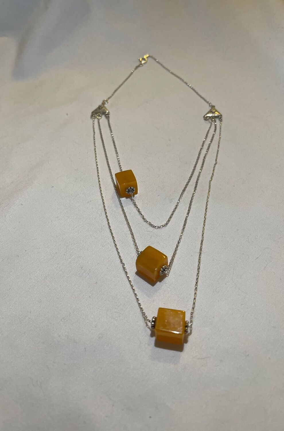 Three Cubic Layers Amber Necklace
