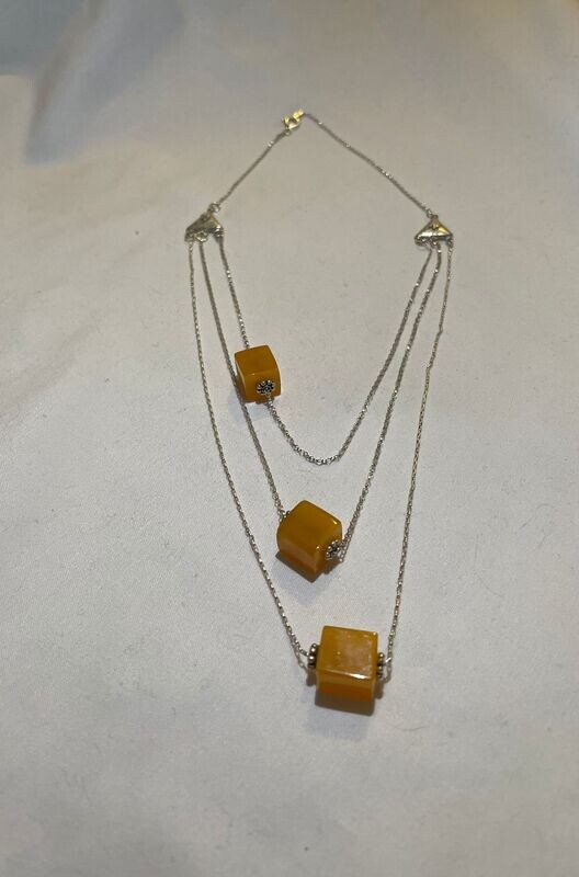 Three Cubic Layers Amber Necklace