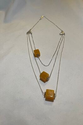 Three Cubic Layers Amber Necklace