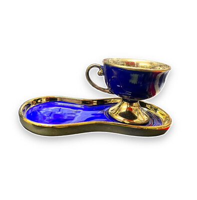 Royal Blue &amp; Gold  set of 6 Porcelain Coffee Cups with Saucers 80ml