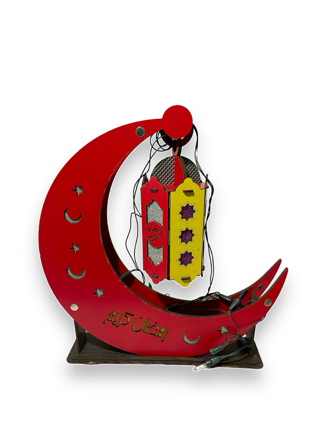 Crescent Holds Ramadan Lantern Stand 12&quot; by 25 cm wide - colourful lights  l Decor , Crescent Holds Ramadan Lantern Stand: Red