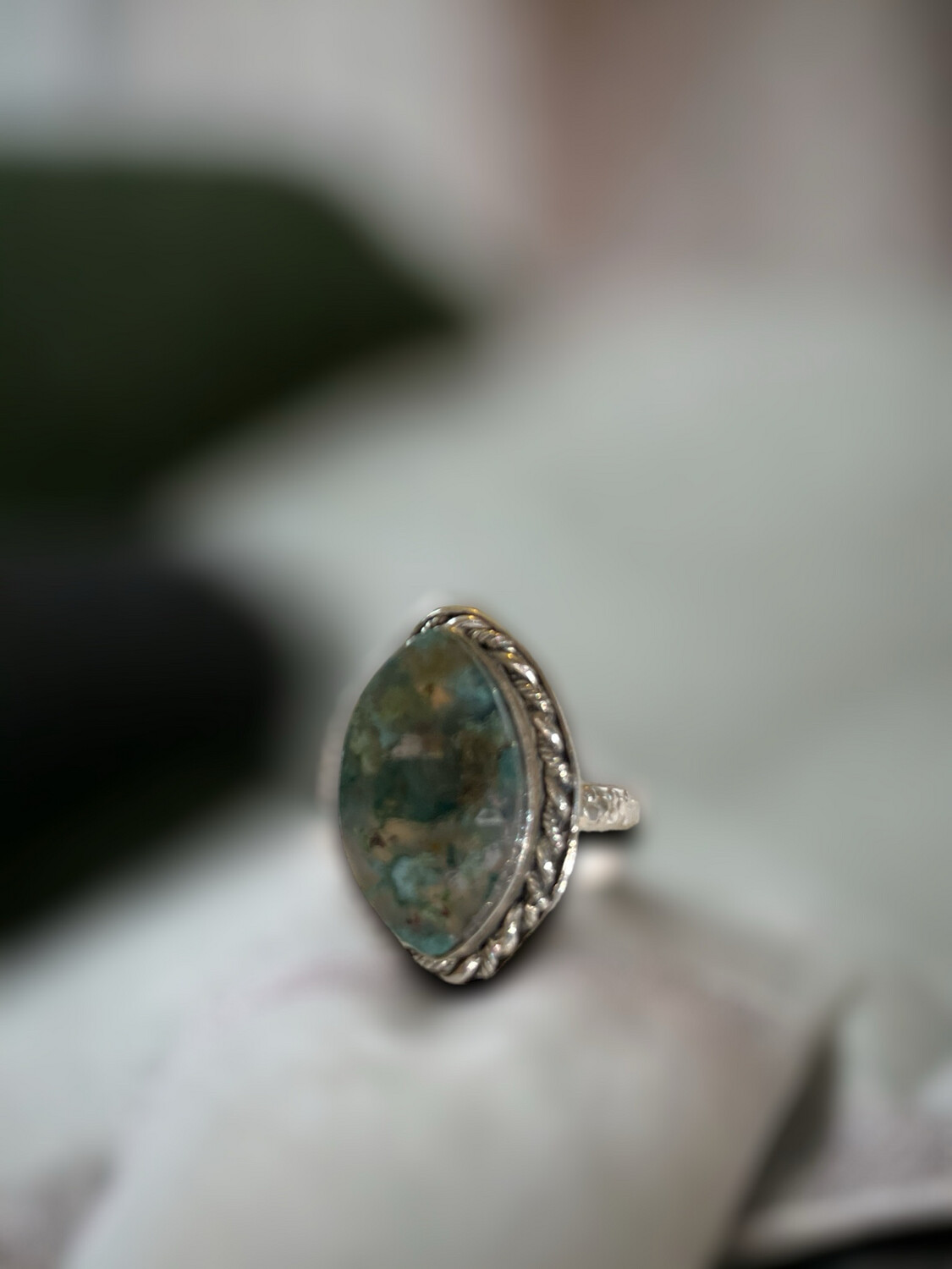 Women Aqeeq (Agate) Ring Green Stone خاتم عقيق يماني اخضر 