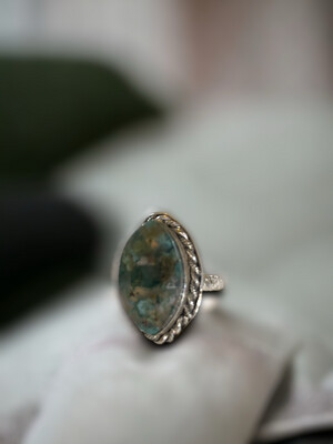 Women Aqeeq (Agate) Ring Green Stone خاتم عقيق يماني اخضر 