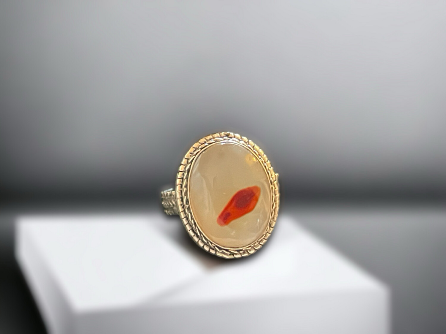 Women White Agate Silver Ring 