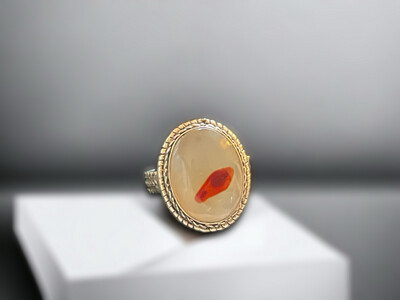 Women White Agate Silver Ring 