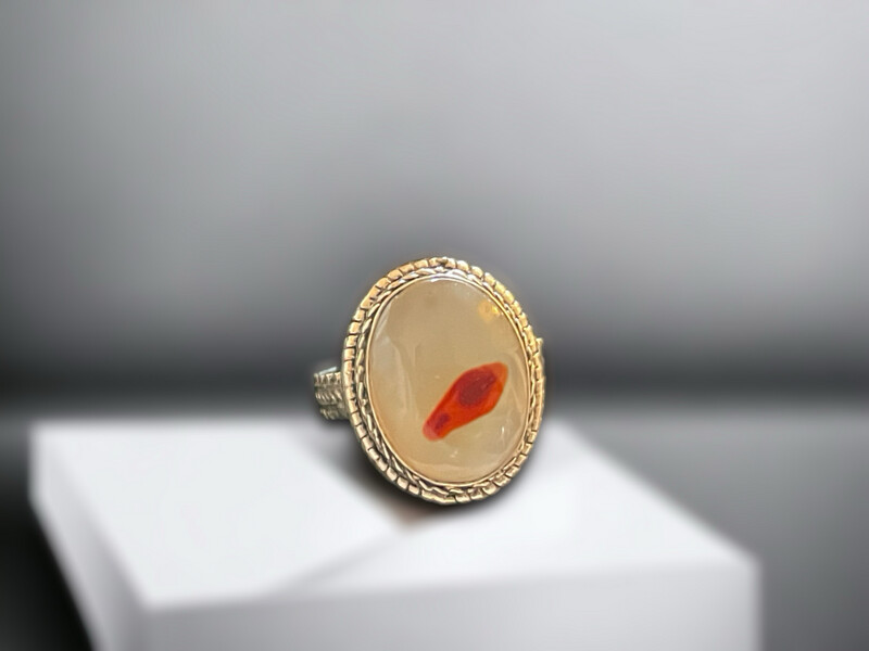 Women White Agate Silver Ring 