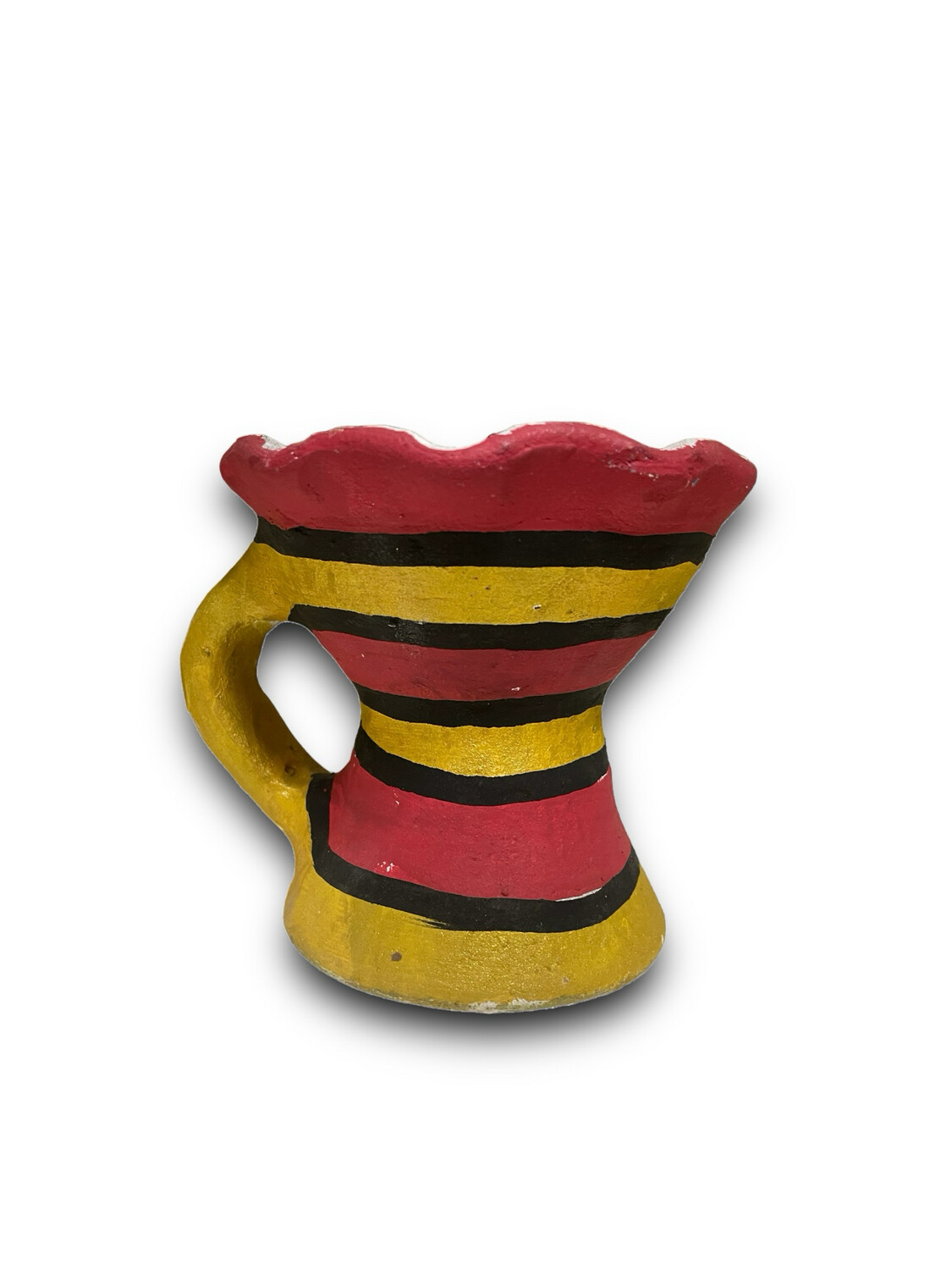 Red &amp; Yellow Stripes Incense Burner Clay Maswan مصران مبخرة فخار ، مجمر
