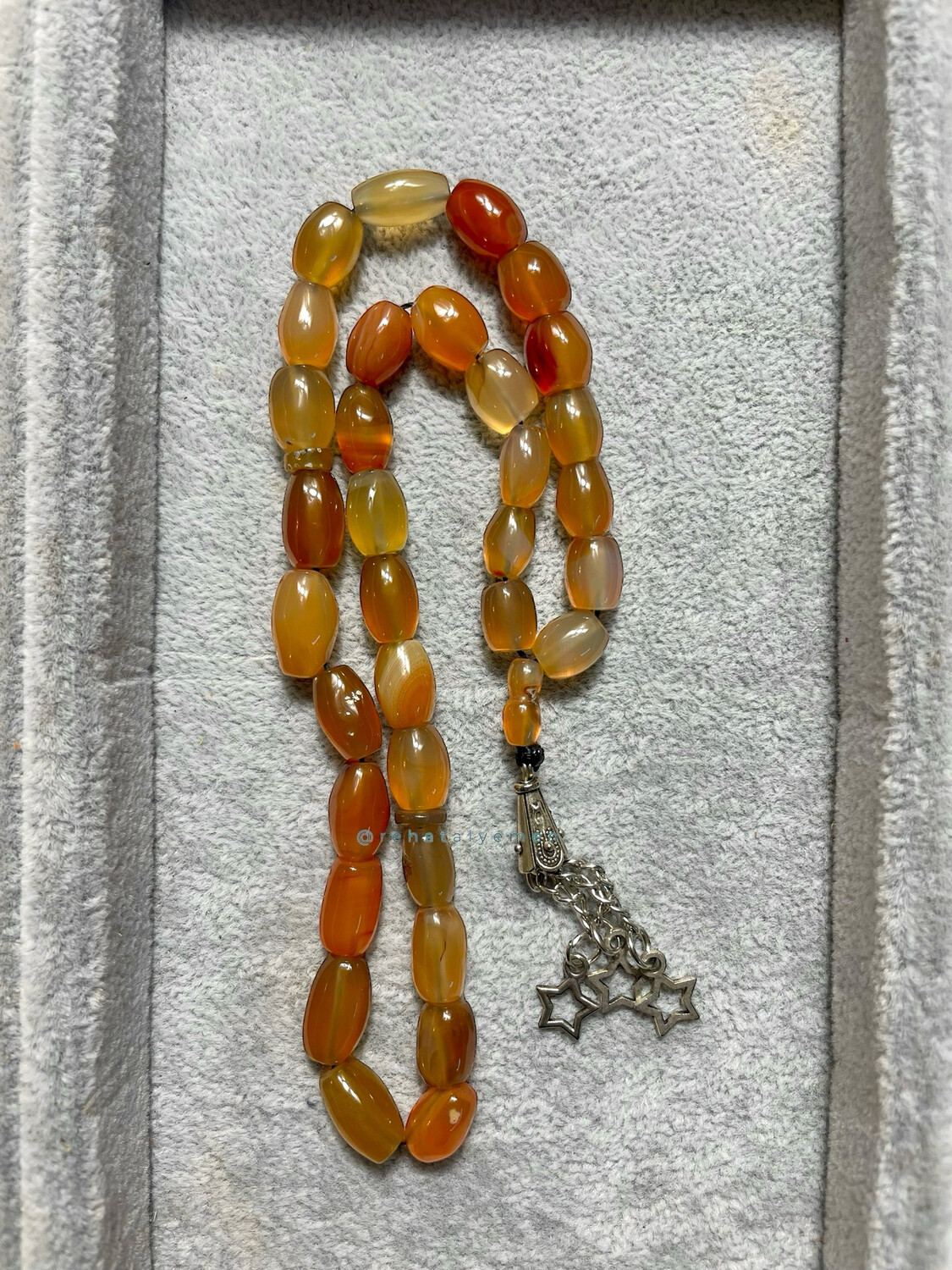 Luxury Orange — Brown Yemeni Agate Tasbih 33 Beads سبحة عقيق يماني لون عسلي 