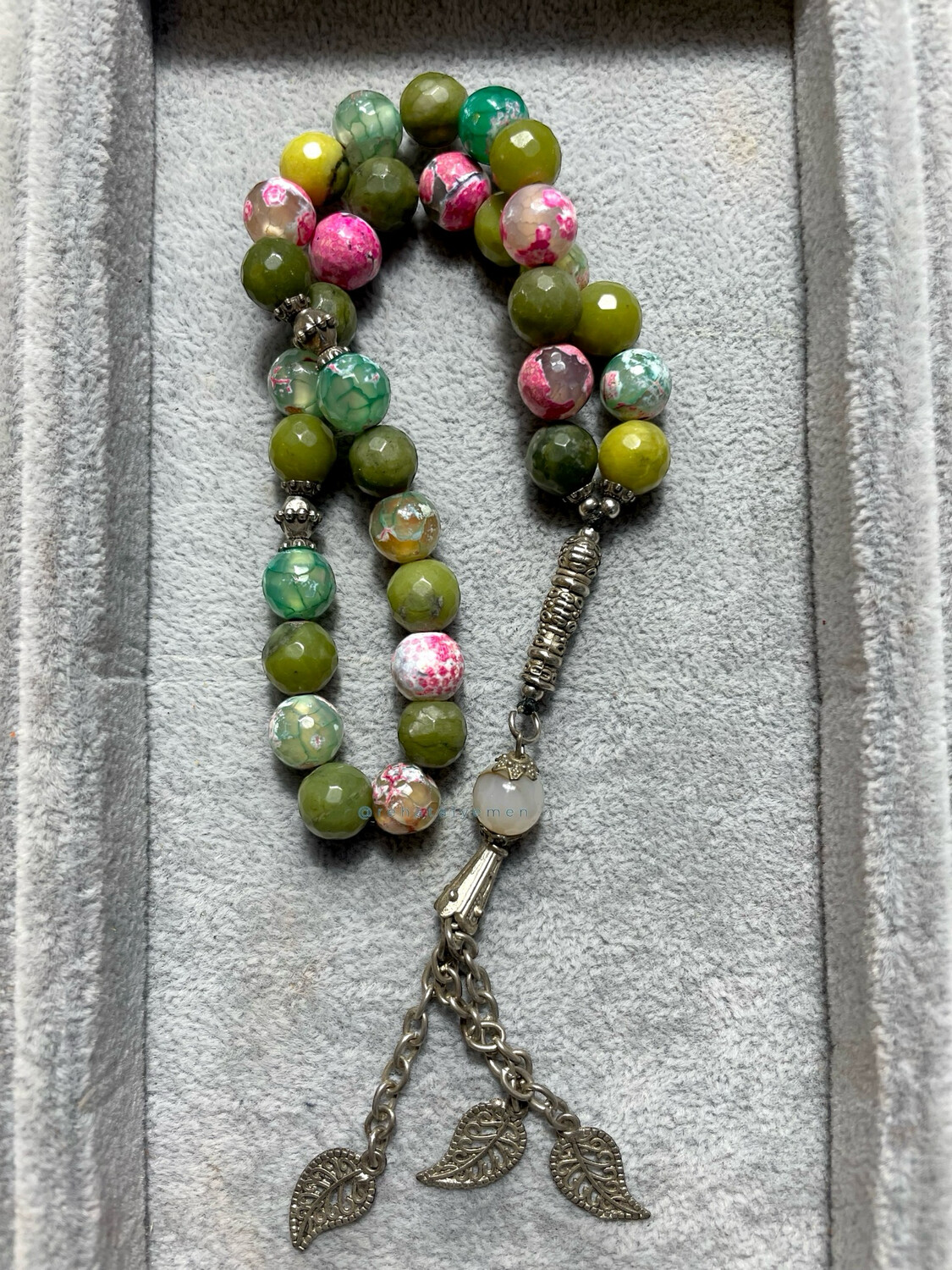 Multi coloured Green Yemeni Agate Tasbih 33 Beads سبحة عقيق يماني لون اخضر  