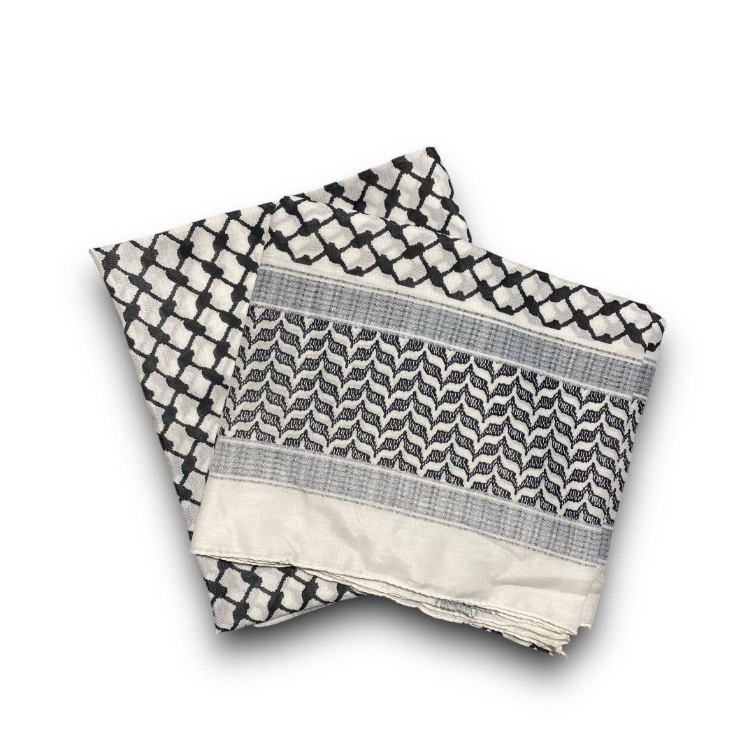 Classic Palestinian Keffiyeh Shawl - Black &amp; White Pattern