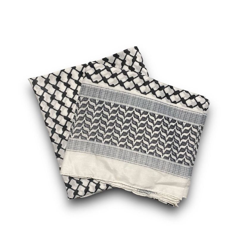 Classic Palestinian Keffiyeh Shawl - Black &amp; White Pattern