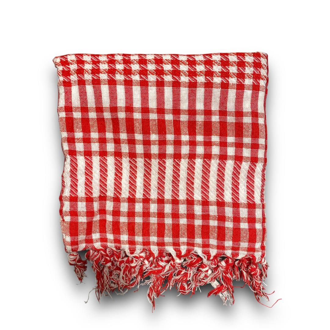 Traditional Red Plaid Shawl - Red &amp; White with Tassels