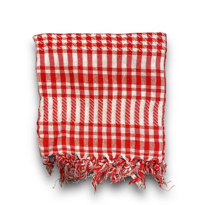 Traditional Red Plaid Shawl - Red &amp; White with Tassels