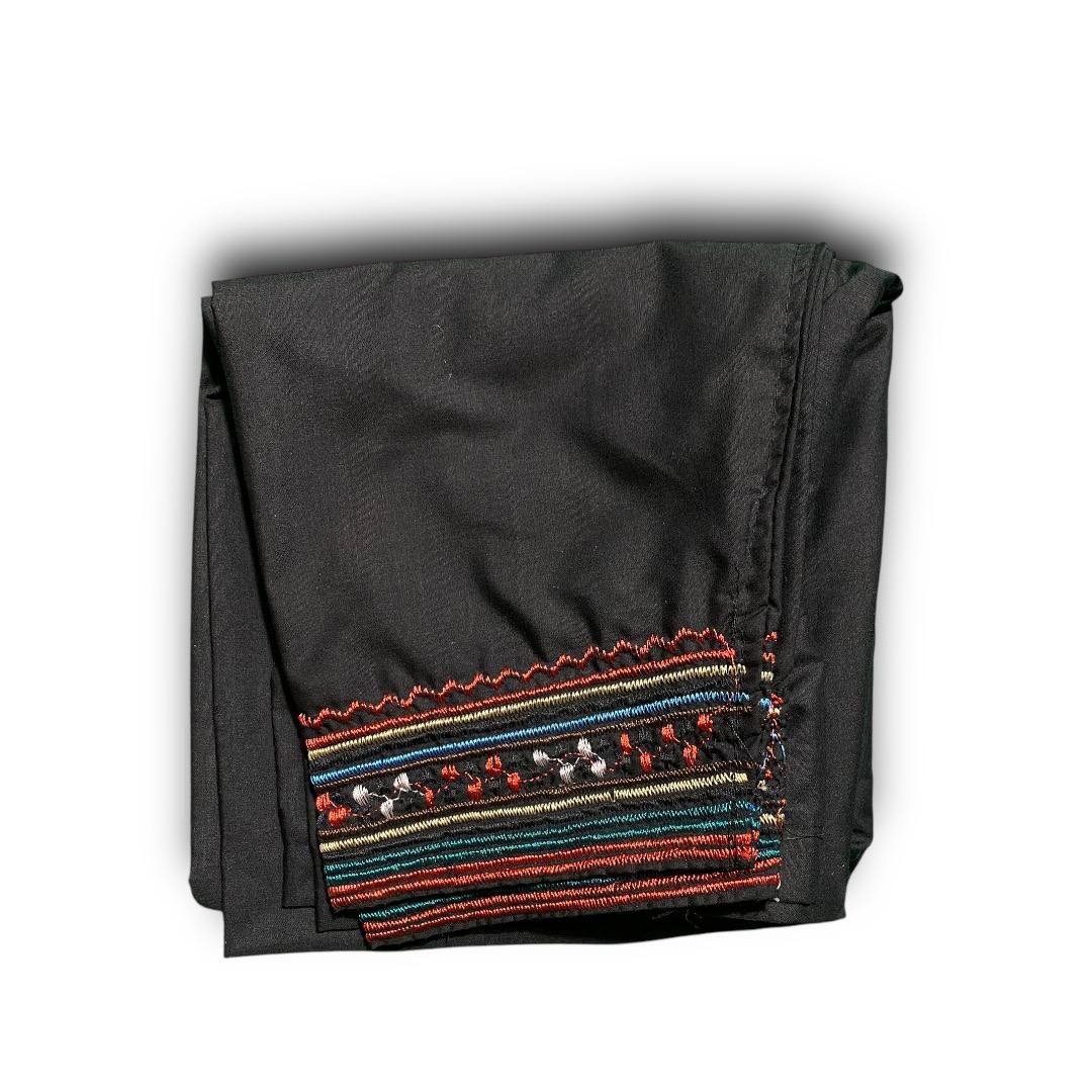 Traditional Sabri Ta&#39;izi Trousers - Black with Vibrant Striped Embroidery - بنطلون صبري تعزي تقليدي أسود