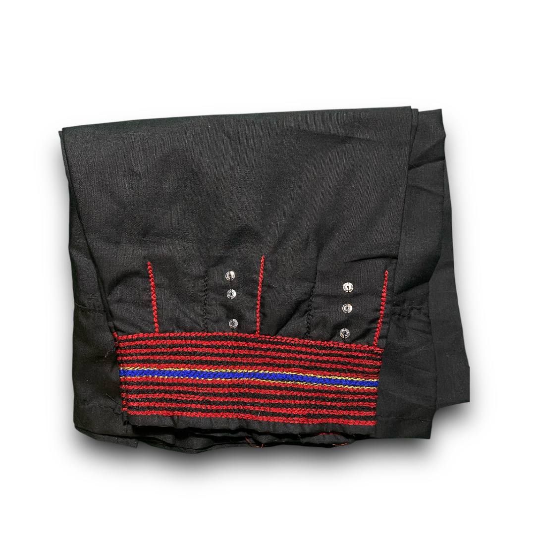 Traditional Sabri Ta&#39;izi Trousers - Black with Red &amp; Blue Striped Embroidery - بنطلون صبري تعزي تقليدي أسود