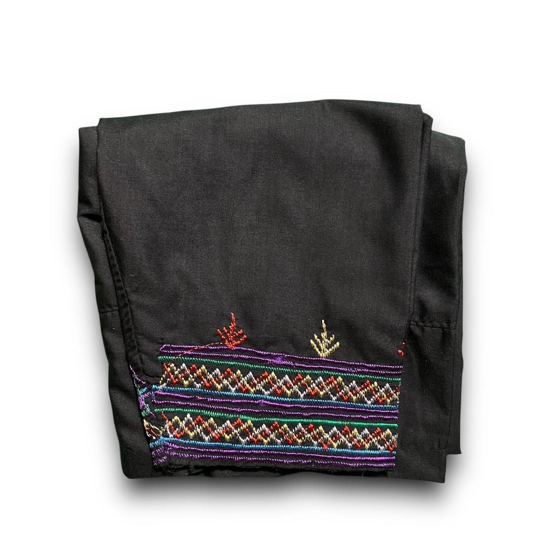 Traditional Sabri Ta&#39;izi Trousers - Black with Colourful Geometric Embroidery - بنطلون صبري تعزي تقليدي أسود