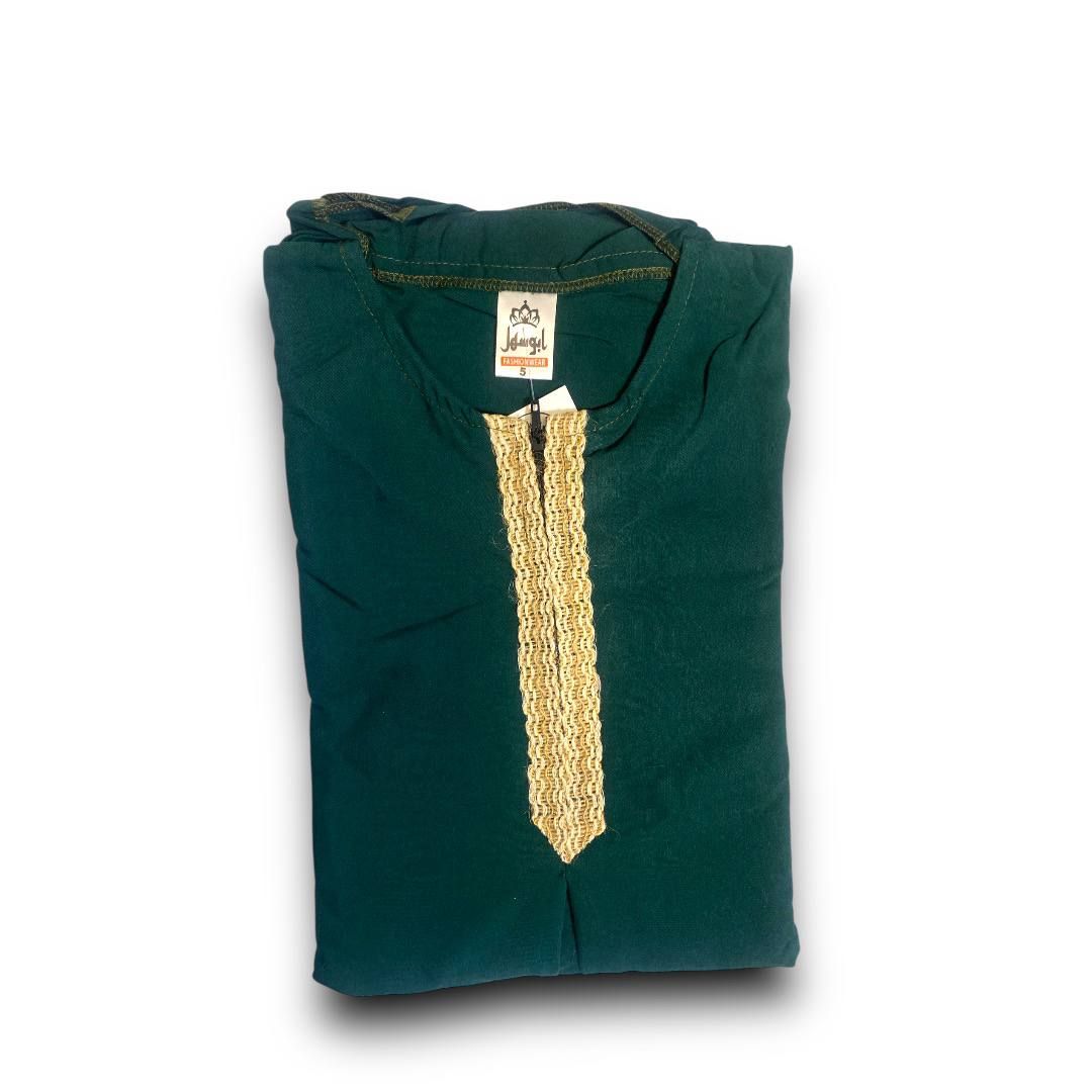 Emerald Charm Youth Prayer Dress with Embroidery - PD11- فستان صلاة زمردي للأطفال مع تطريز
