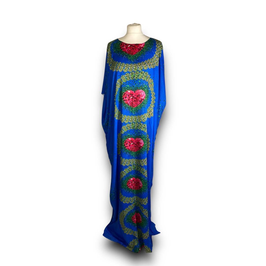 Vibrant Heart-Patterned Diraa - Blue &amp; Red&quot;  2. Brief Description: &quot;Stand out in this stunning dress featurin