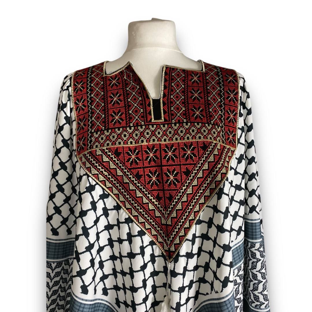 Embroidered Palestinian Triangular Cape with Tassels