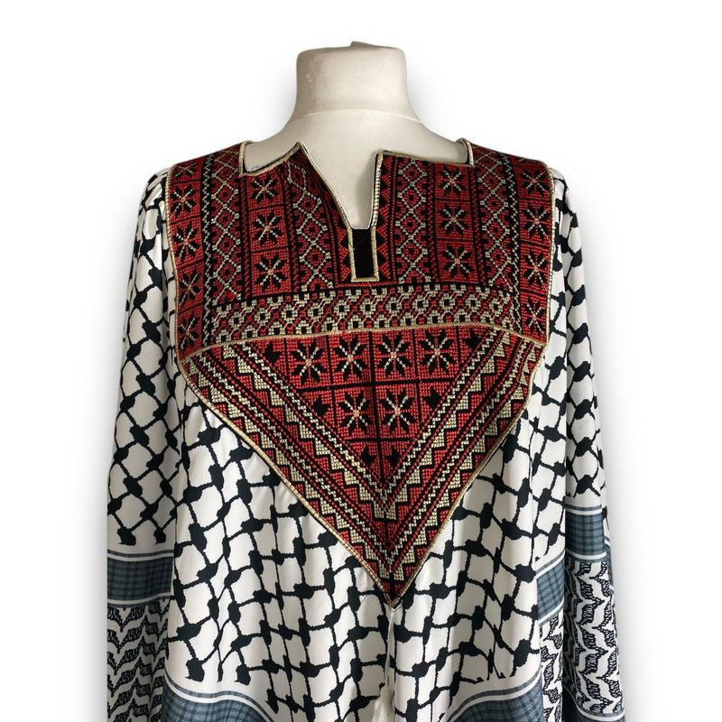 Embroidered Palestinian Triangular Cape with Tassels