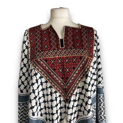 Embroidered Palestinian Triangular Cape with Tassels