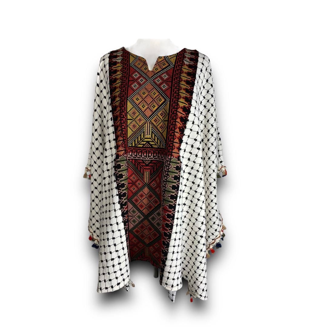 Embroidered Palestinian Square Cape with Tassels