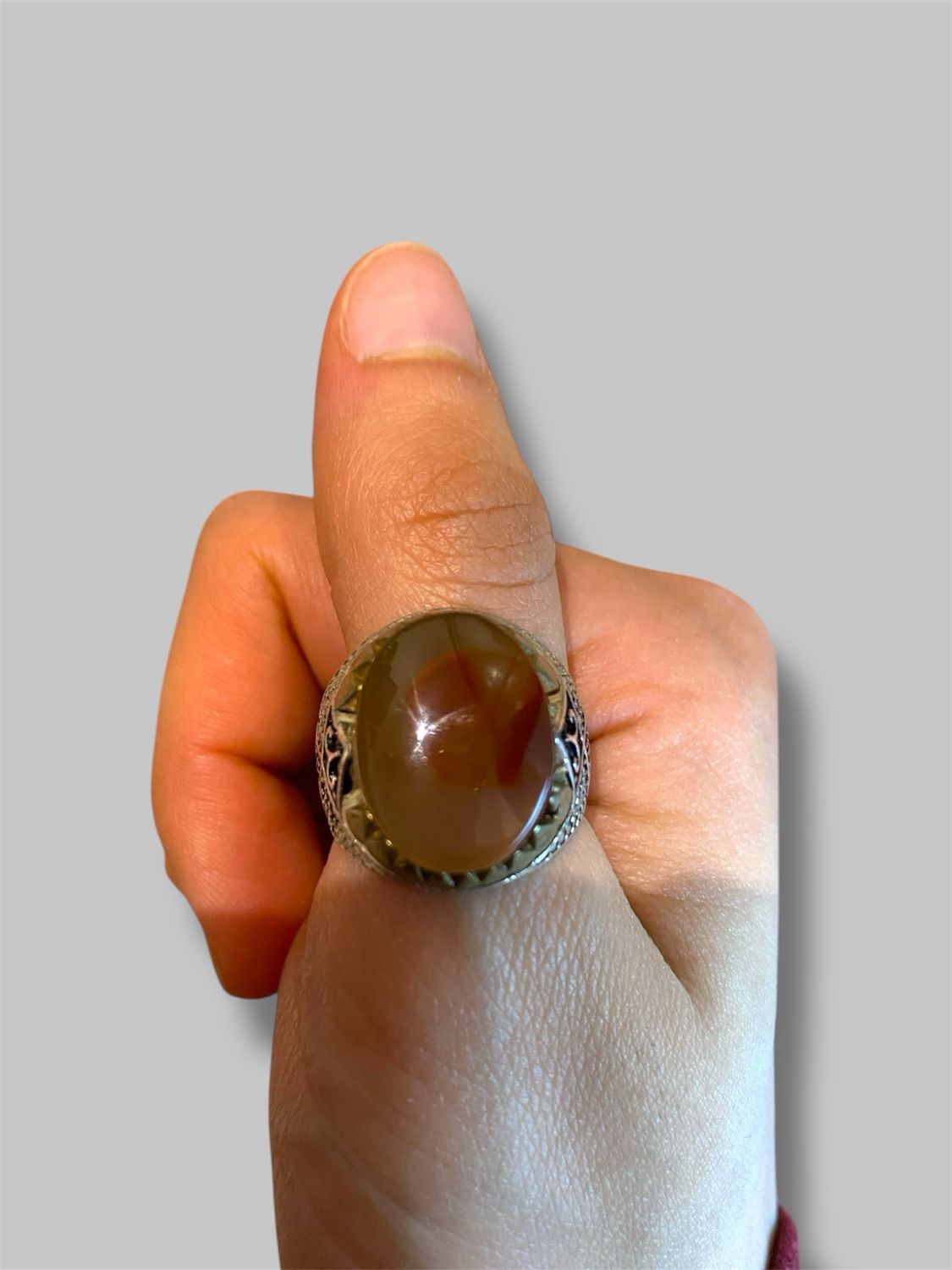 Men&#39;s Yemeni Aqeeq (Agate) stone ring خاتم رجال عقيق يمني 