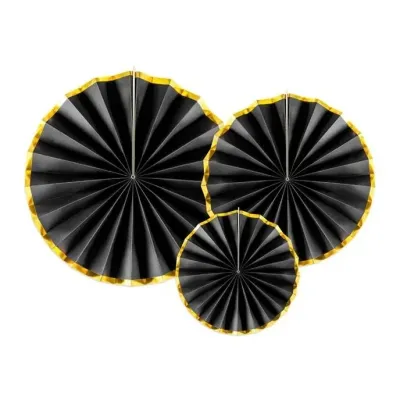Black &amp; Gold Paper Fans (3pk)
