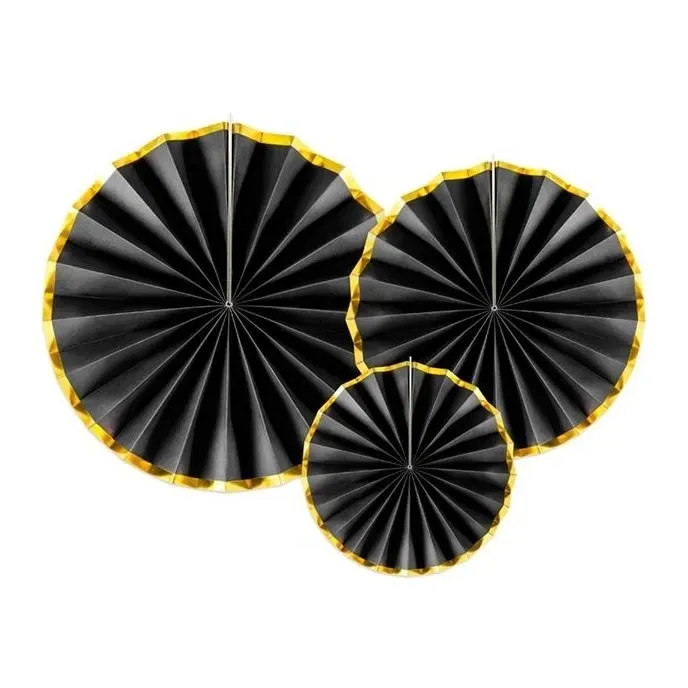 Black &amp; Gold Paper Fans (3pk)