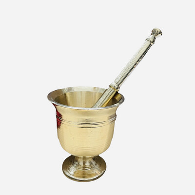Heavy Gold solid Brass mortar and pestle هاون ومدق ذهبي من النحاس الصلب