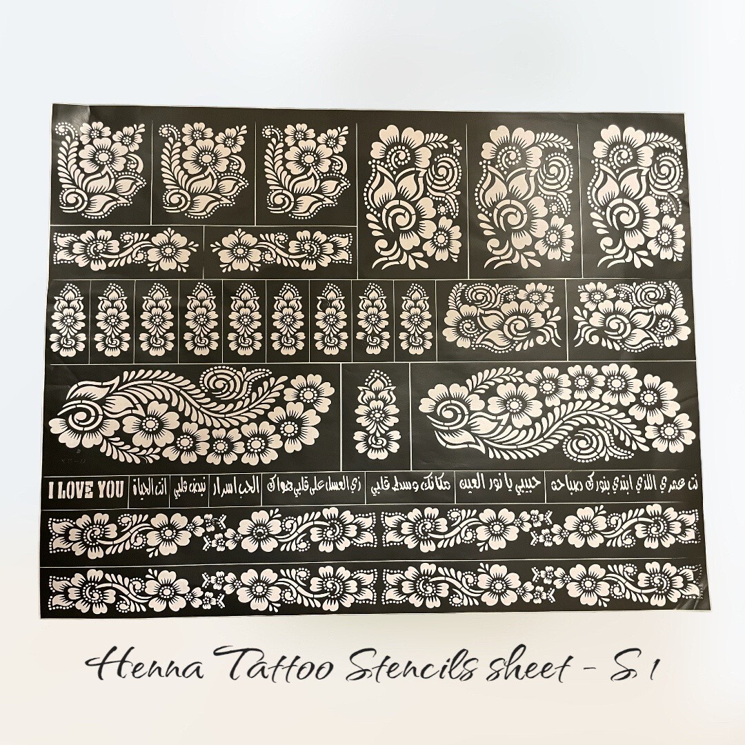Full body Henna Tattoo Stencils sheet -  طابعات حناء, Stancils Sheet: S 1