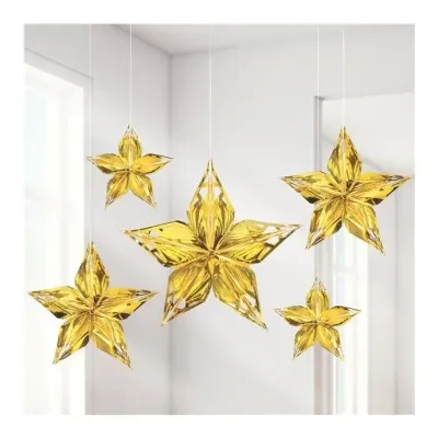 Metallic Gold Hanging Stars - 40cm (5pk)