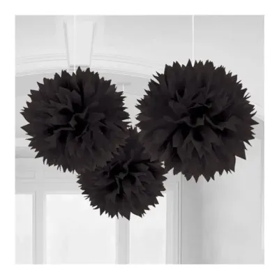Black Pom Pom Decorations - 40cm (3pk) Black Pom Pom Decorations - 40cm (3pk)