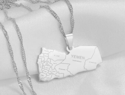 Yemen Map With City Name Pendant Silver Necklaces