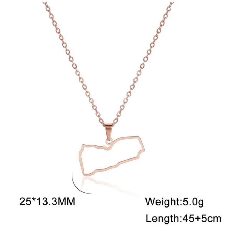 Yemen Map Outline Pendant Rose Gold Necklace