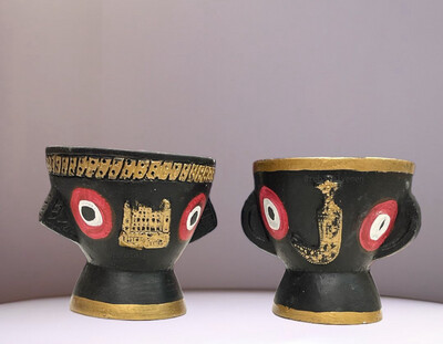 Engraved‏ Clay Incense Burner with Yemens iconic places and symbols - مبخرة