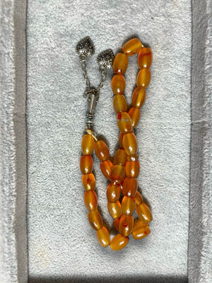 Luxury Red — Orange Yemeni Agate Tasbih 33 Beads سبحة عقيق يماني لون عسلي