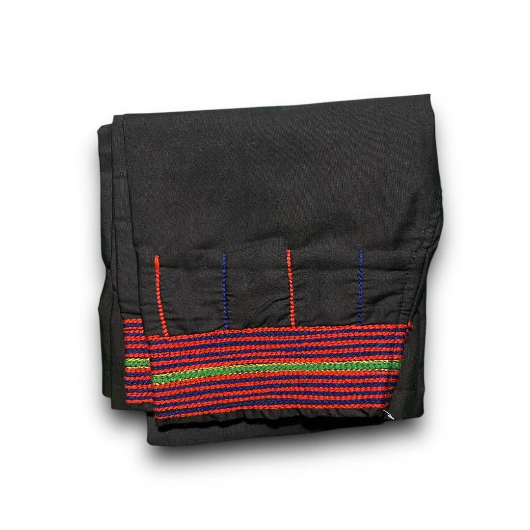 Traditional Sabri Ta'izi Trousers - Black with Red, Green &amp; Blue Striped Embroidery - بنطلون - سروال صبري تعزي تقليدي أسود