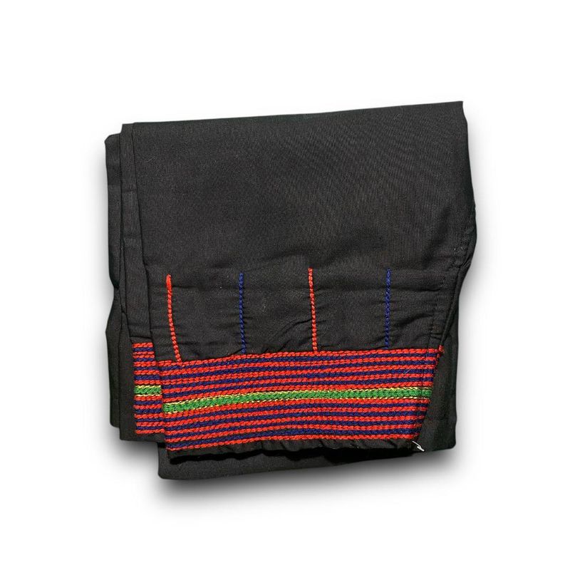 Traditional Sabri Ta'izi Trousers - Black with Red, Green &amp; Blue Striped Embroidery - بنطلون - سروال صبري تعزي تقليدي أسود